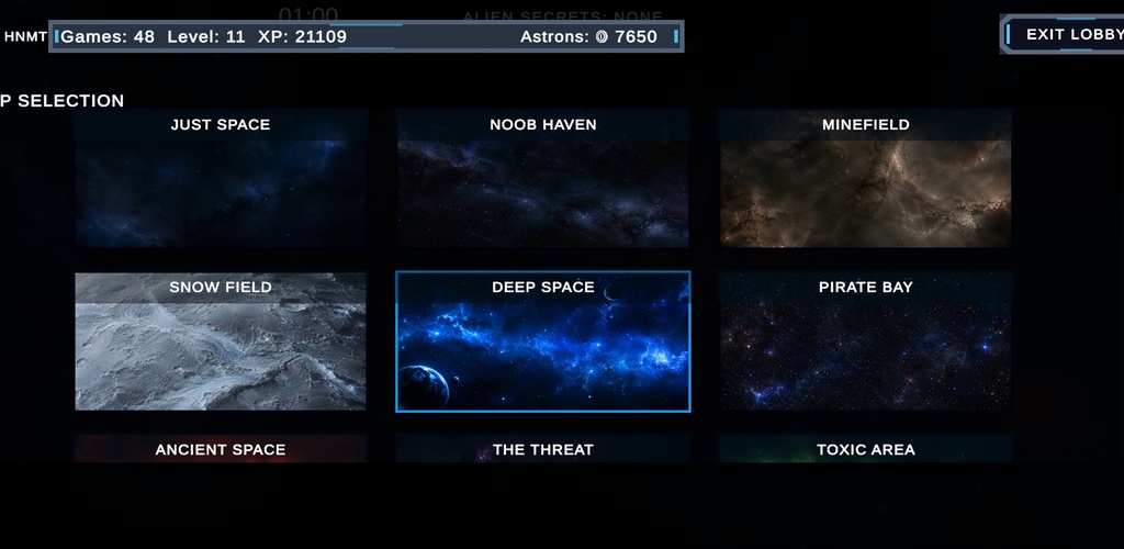 STARJACKERS map selection screen with sector tiles